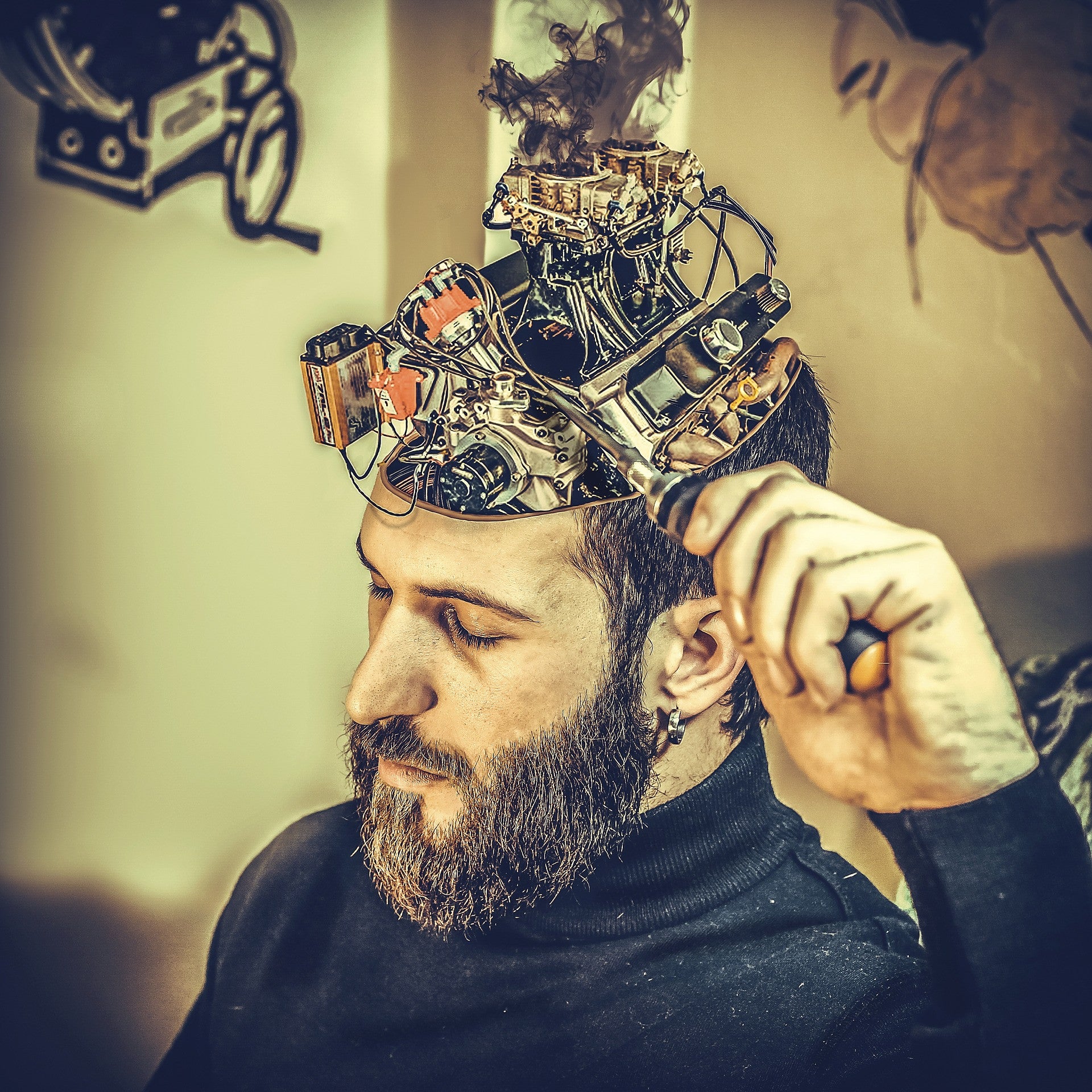 Man with brain circuitry