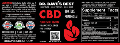 Dr. Dave's Best Full Spectrum CBD Sublingual Tinctures 750mg (Peppermint Flavor)