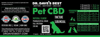 Dr. Dave's Best Full Spectrum CBD Sublingual Pet Tinctures 500mg (Natural Flavor)